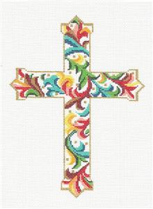 Cross ~  Elegant 7" tall Florentine CROSS handpainted Needlepoint Canvas by LEE
