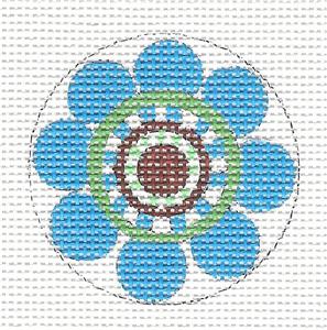 Round~Blue Flower Pop handpainted Needlepoint Canvas by DG from Artists Collection
