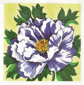 Floral Canvas ~ Periwinkle Peony 14 x 14 on 12 mesh handpainted Needlepoint Canvas by LEE