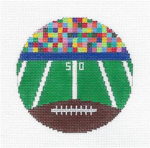 Sports Canvas ~ FOOTBALL STADIUM Sports 18 mesh handpainted 4" Rd. Needlepoint Ornament Canvas by ZIA ~ Danji