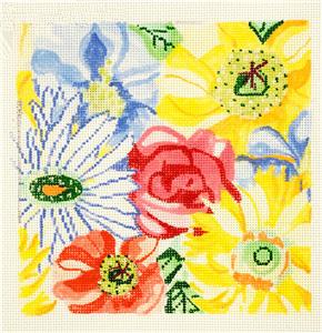 Sm. Sunshine Garden ~ 8" Sq. handpainted 13 mesh Needlepoint Canvas by Jean Smith Designs