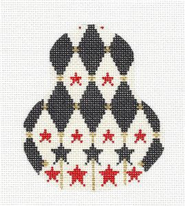 Kelly Clark Pear ~ Black, Red & White Harlequin Pear handpainted Needlepoint Canvas Ornament