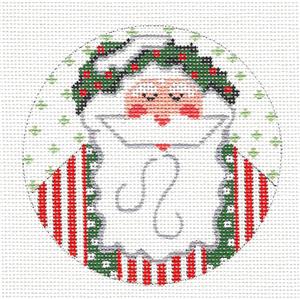 Round-Santa with a Holly Wreath Hat handpainted Needlepoint Canvas CH Designs -Danji