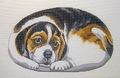 Dog ~ Beagle Puppy Dog Pillow or Framed piece handpainted 13 mesh Needlepoint Canvas by LEE