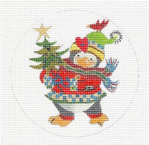 Christmas ~ Penguin in Plaids handpainted Needlepoint Ornament by J. Stever ~ Juliemar