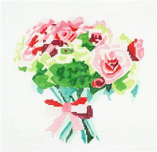 Pretty Little Bouquet ~ 8" Sq.  handpainted 13 mesh Needlepoint Canvas by Jean Smith