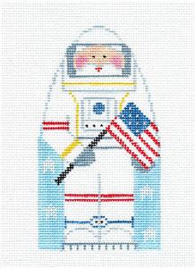 Canvas ~ ASTRONAUT with AMERICAN FLAG handpainted Needlepoint Canvas Ornament Kathy Schenkel