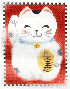 Oriental Cat ~ Oriental LUCKY CAT holding a Golden Charm handpainted Needlepoint Canvas by MBM