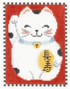 Oriental Cat ~ Oriental LUCKY CAT Holding a Golden Charm 18 Mesh handpainted Needlepoint Canvas by MBM