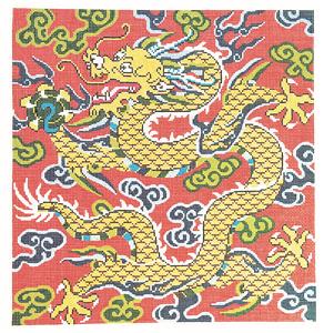 Dragon Canvas ~ The Golden Dragon 16x16 on 12 mesh handpainted Needlepoint Canvas by LEE