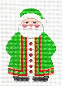 Santa~ Santa Claus in Green Coat handpainted Needlepoint Canvas Ornament Susan Roberts