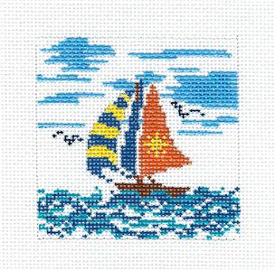 Canvas-Sailboat in the Waves 3" handpainted Needlepoint Canvas by BP Designs from Danji