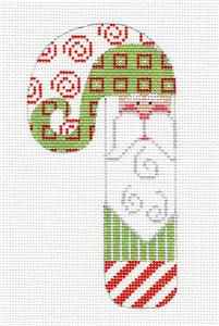 Candy Cane ~ Santa in Green & Red Medium Candy Cane handpainted Needlepoint Canvas CH Designs - Danji