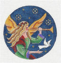 Christmas ~ Angel Blowing Her Trumpet with Her White Dove Ornament 18 Mesh handpainted Needlepoint Canvas by Rebecca Wood