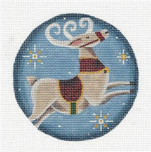 Round ~ Folk Art Reindeer handpainted Needlepoint Canvas by Rebecca Wood