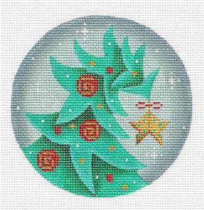 Round ~ Christmas Tree with Star handpainted Needlepoint Canvas by Rebecca Wood~MAY NEED TO BE SPECIAL ORDERED