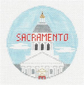 Travel Round ~ Sacramento California handpainted Needlepoint Canvas Kathy Schenkel RD