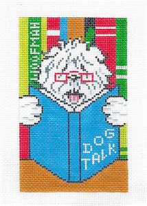 Canvas Insert ~ DOG ... In His Library Reading "Dog Talk" ~ BD Insert ~ handpainted Needlepoint Canvas by LEE