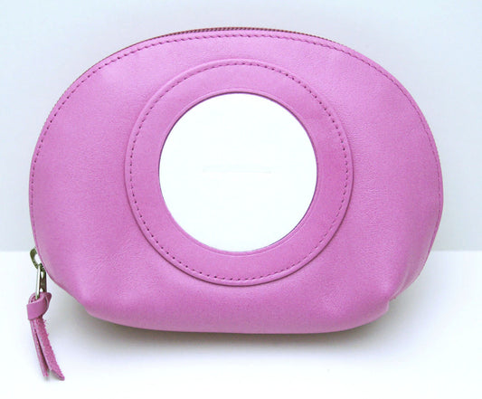 Accessory ~ Zip Top Leather Cosmetic Case in Brite Pink for Needlepoint Canvas by LEE