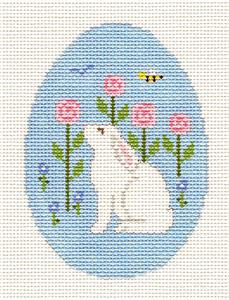 Egg~Spring Bunny Smelling Flowers Egg handpainted Needlepoint Canvas ~ Susan Roberts