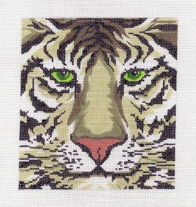 Insert Canvas ~ Dramatic Tiger Face with Green Eyes ~ BG Insert ~ handpainted Needlepoint Canvas by LEE