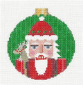 Christmas ~ Santa Nutcracker w/ Reindeer 3.5" Ornament handpainted Needlepoint Canvas by Susan Roberts
