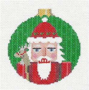 Christmas ~ Santa Nutcracker w/ Reindeer 3.5" Ornament handpainted Needlepoint Canvas by Susan Roberts