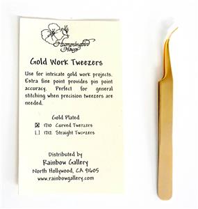 Gold Works ~ Gold Plated Curved Curved Tip Tweezers for Needlepoint ~ British Made from Rainbow Gallery