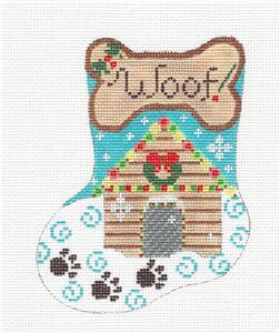 Dog Mini Stocking ~ WOOF handpainted Needlepoint Mini Sock Canvas by CH Designs from Danji