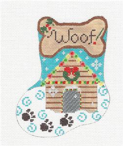 Dog Mini Stocking ~ "WOOF" handpainted Needlepoint Mini Sock Canvas by CH Designs from Danji