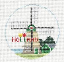Travel Round ~ Holland handpainted Needlepoint Ornament Canvas by Kathy Schenkel