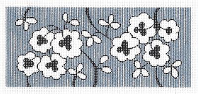 Canvas Insert ~ White Flowers on Gray & Silver Background handpainted Needlepoint Canvas by LEE ~ BB Insert