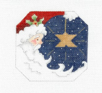 Christmas ~ Santa & Star 8 Sided handpainted Needlepoint Canvas Ornament from Bettieray