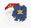 Christmas ~ Santa & Gold Star 8 Sided handpainted Needlepoint Canvas Ornament from Bettieray