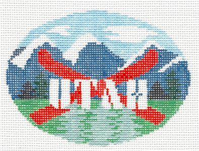Travel canvas ~ State of UTAH handpainted 18 Mesh Oval Needlepoint Ornament Canvas by Kathy Schenkel