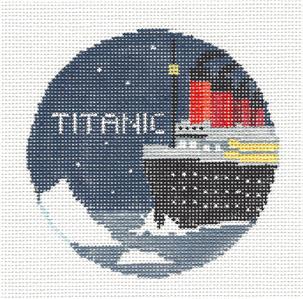 Travel Round ~ The Ship TITANIC handpainted Needlepoint Canvas Kathy Schenkel RD.