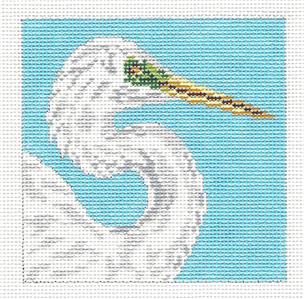 Bird Canvas ~ Great White Egret Bird 4" Sq. handpainted Needlepoint Canvas by Needle Crossings