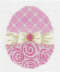 Kelly Clark ~ Easter Ivory Ribbon Pink Egg handpainted Needlepoint Ornament Canvas