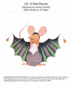Mouse ~ Halloween Bat Mouse handpainted Needlepoint Canvas & STITCH GUIDE by Lainey Daniels from Danji