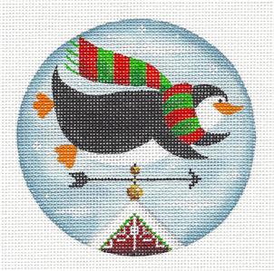 Round ~ Penguin Weather Vane Ornament handpainted Needlepoint Canvas by Rebecca Wood~MAY NEED TO BE SPECIAL ORDERED