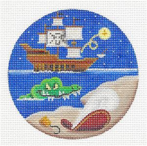 Child's Story Round ~ Peter Pan & Captain Hook handpainted Needlepoint Canvas by Rebecca Wood