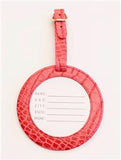Accessory ~ LUGGAGE ID TAG Medium Strawberry Pink Textured Leather for a 3" Needlepoint Canvas by LEE