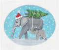 Oval ~ "Mom & Baby Elephant" Bringing Home the Christmas Tree 18 Mesh Needlepoint Oval Ornament by Scott Church