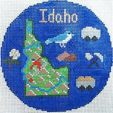 Travel Round ~ IDAHO handpainted 4.25" Needlepoint Ornament Canvas by Silver Needle
