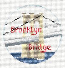 Travel Round ~ Brooklyn Bridge in New York handpainted Needlepoint Ornament Canvas by Kathy Schenkel