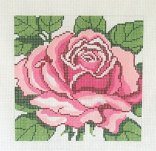 Floral Canvas ~ PINK ROSE Flower Series 7" by 7" handpainted Needlepoint Canvas on 12 Mesh by LEE