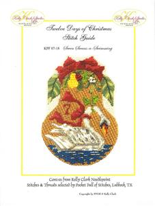 Kelly Clark Christmas Pear ~ 7 Swans Swimming & STITCH GUIDE 18 mesh handpainted Needlepoint Ornament by Kelly Clark
