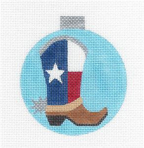 TEXAS Round ~ TEXAS Boot with Star handpainted Needlepoint Ornament Canvas by Ray. Crawford