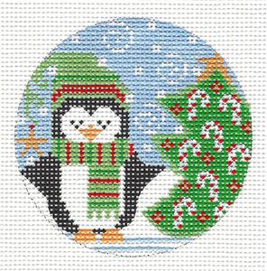 Penguin ~ Penguin & Candy Cane Tree handpainted Needlepoint Canvas from Danji