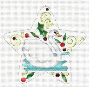 Star ~ 12 Days of Christmas "7 SWANS SWIMMING" Star HP Needlepoint Canvas by Raymond Crawford